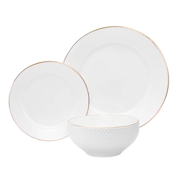 Pique Gold Rim Porcelain 18 Piece Dinnerware Set, Service For 6