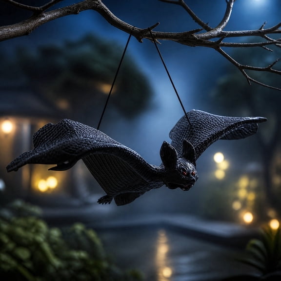Halloween Hanging Bats Props, Simulation Plastic Flying Bat Hanging Ornament Party Decor, Halloween Party Favors Vampire Rats for Patio Lawn Garden Tree Porch Spooky House Decoration, B