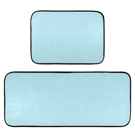 Blue Subtle Stripes 2-Piece Kitchen Carpet Mat Set Non-Slip Memory Foam Soft for Kitchen and Living Room Use