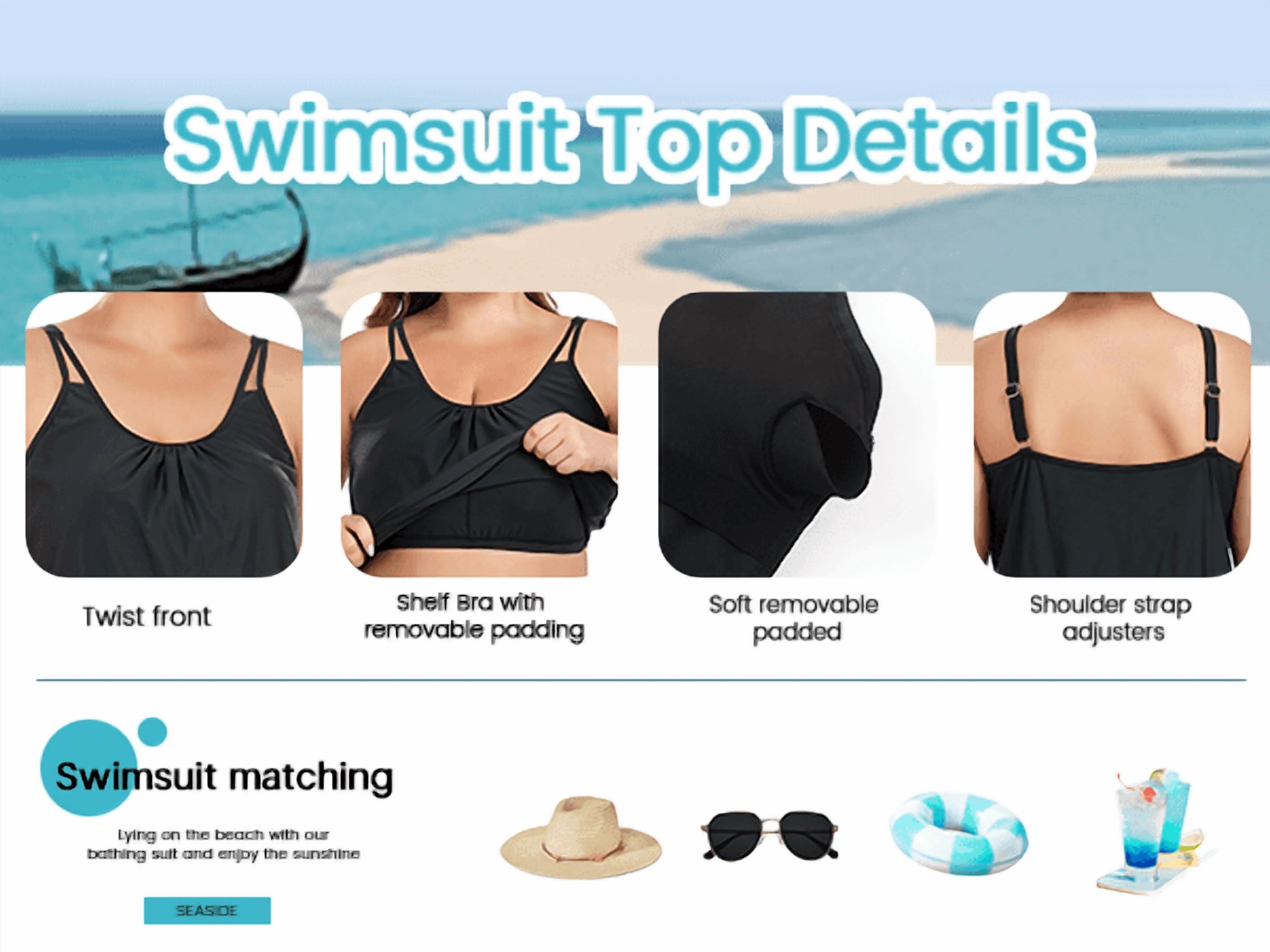 Ocean Blues Women's Plus Loose Fit Blouson Tankini Top, XXL photo 3