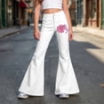thumbnail image 2 of RUTAYY Girls Flared Jeans Flower Ribbon Print High Waist Button Fly Side Pockets Street Wear Bottoms White, 2 of 5