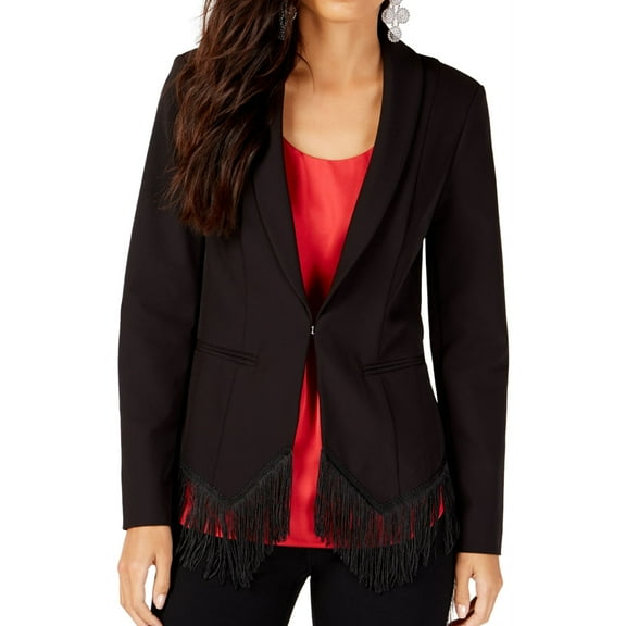 I.N.C Womens Fringed Blazer Jacket, Black, Medium