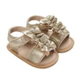 thumbnail image 1 of GiLiling Baby Girls Sandals, Open-Toe Summer Sandal with Ruffle T-strap, Non-Slip Rubber Sole Prewalker Baby Sandals (Gold, 3-6 Months), 1 of 6
