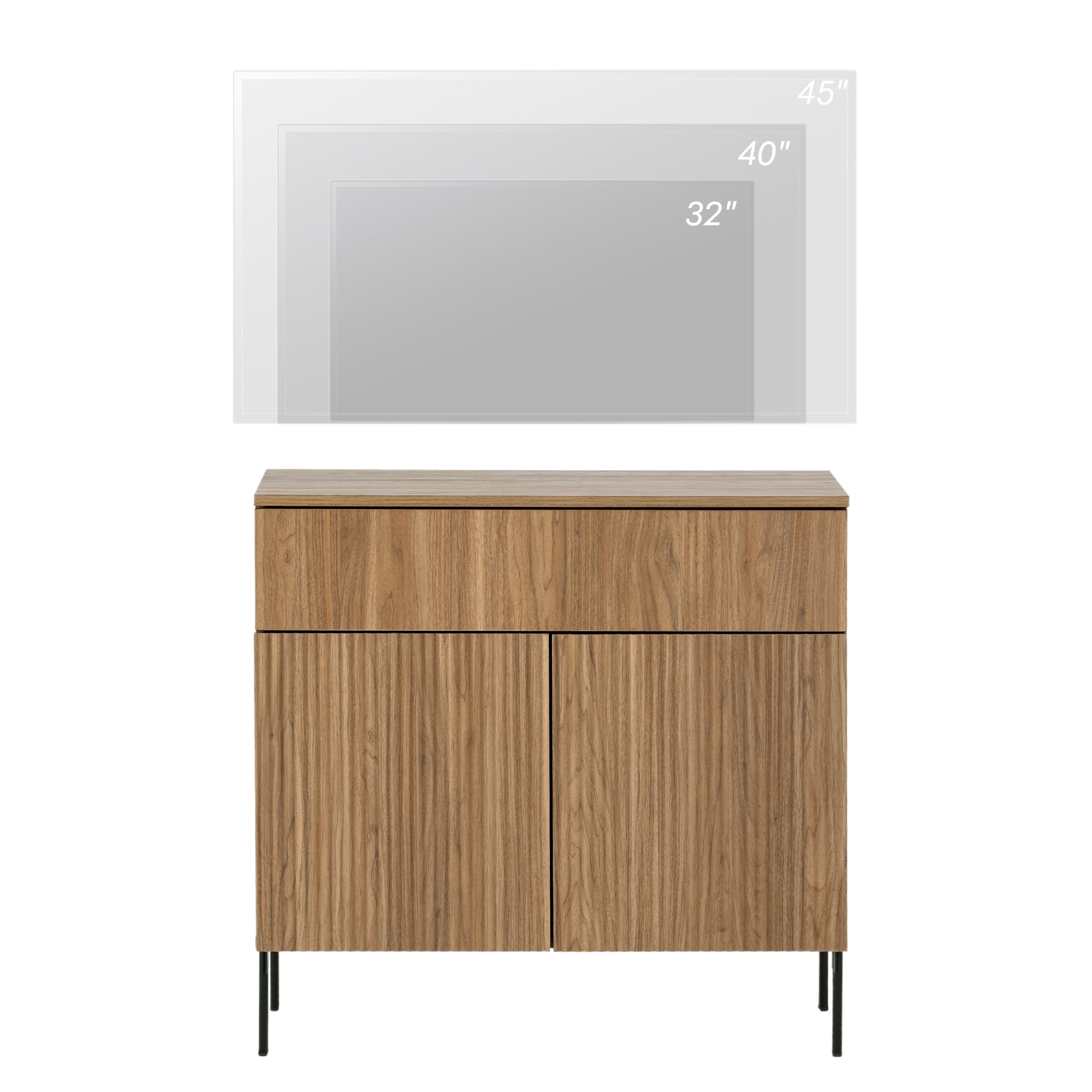 31.5" Reeded Accent Cabinet with 2 Doors and Drawer, Modern Credenza Storage Cabinet with Metal Legs for Living Room, Kitchen, Dining Room, Hallway