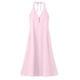 thumbnail image 5 of Gamivast Dresses for Women Linen Halter V-Neck Sleeveless Maxi Dress with Pockets Casual Loose Fit Button Front Summer Beach Vacation Dress Pink S, 5 of 7