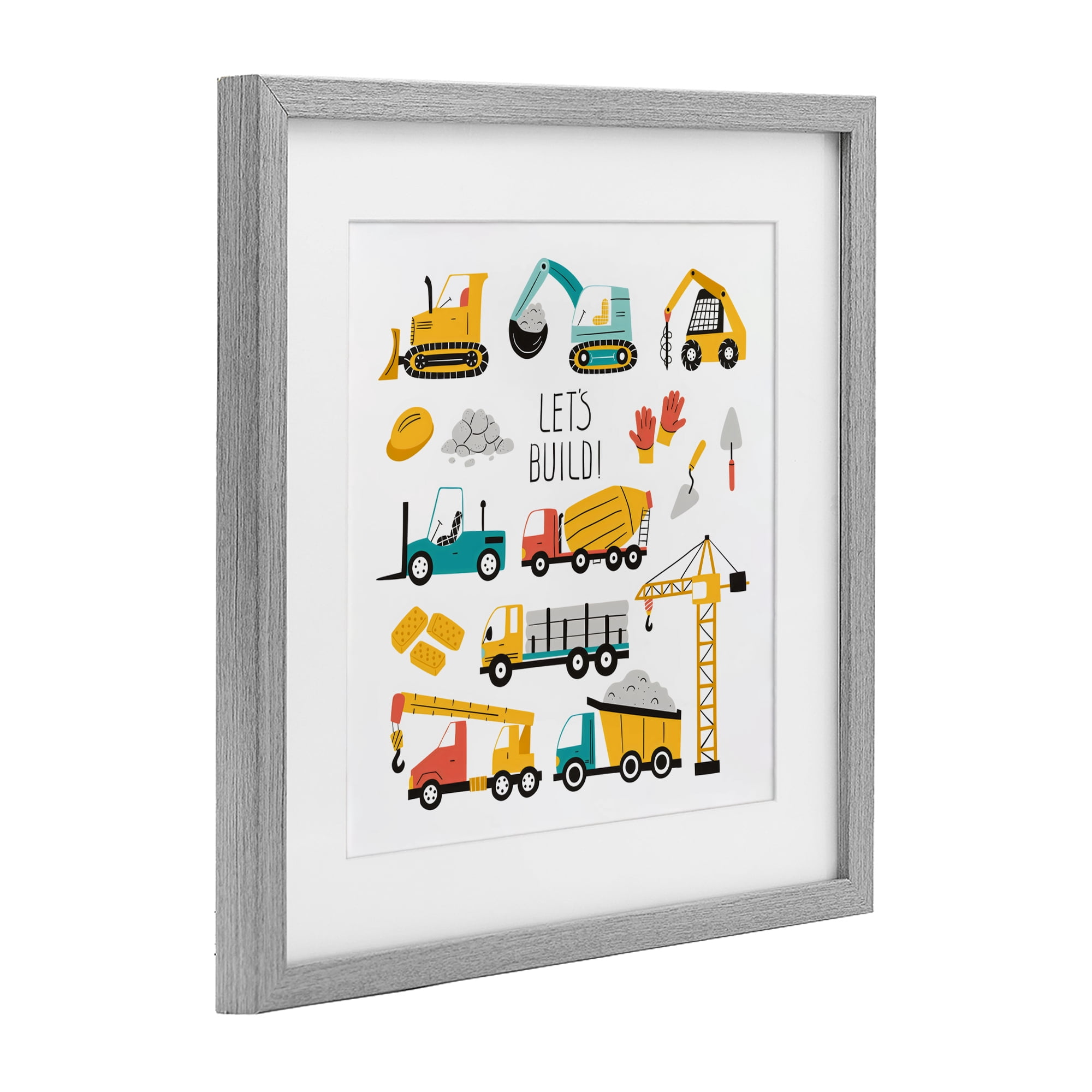 Stupell Industries Let's Build Various Construction Trucks Gray Framed Print Under Glass, design by Creative Studio