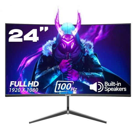Gawfolk 24 Inch Gaming Curved Monitor 100hz Computer Pc Build-in Speakers Full HD 1080P, HDMI VGA, Tilt Adjustment, Eye Care, Black