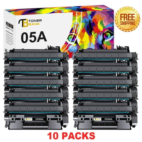Toner Bank 10-Pack Compatible for HP 05A Toner Cartridge for HP CE505A LaserJet P2030 P2035 P2035N P2050 P2055D P2055DN P2055X Printer Ink Black