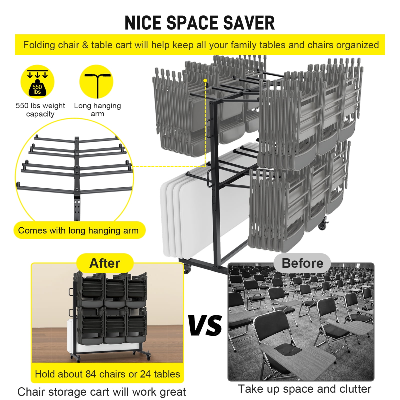 Folding Table Garage Folding Chair Storage Folding Cart Heavy-Duty Folding  Chair Cart With Storage Rack, image size:1600x1600