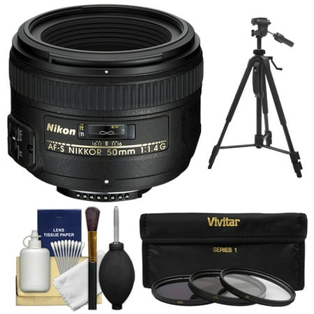 Nikon 50mm f/1.4G AF-S Nikkor Lens with 3 UV/CPL/ND8 Filters + Tripod + Kit for D3200, D3300, D5300, D5500, D7100, D7200, D750, D810