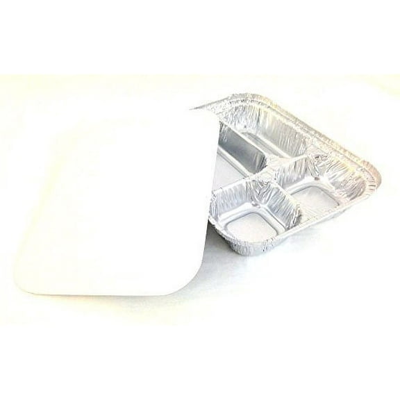 Handi-Foil 4-Compartment Oblong Aluminum Take-Out Meal Pan w/Board Lid Ref#4145 (pack of 50)