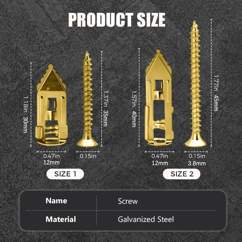 Self Drilling Metal Drywall Grip Anchors and Screws Set, Heavy Duty No Drill Wall Drywallgrip Expansion Anchors Screws Kit, No Pre-Drilling for Shelves Furniture Frames (20, Size 1)