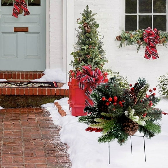 Upgraded Outdoor Christmas Decorations Ground Plug Glowing Christmas Ornaments Artificial Christmas Tree With Warm White LED Lights For Yard And Garden Decoration Q