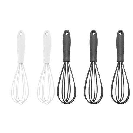

5 Pack Mini Silicone Whisks Small Hand Whisk Rubber Cooking Whisk Stainless Steel Non Stick Kitchen Whisk Gadgets for Cooking Mixing 2 White + 3 Grey