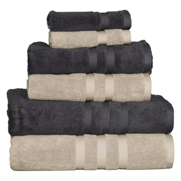 2 Color Mix Set, 6 Pieces-100% Turkish Cotton - Luxury Towel Set for Bathroom & Kitchen, 2 Bath Towels, 2 Hand Towels & 2 WashCloths (BLACK + TAN)