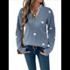 thumbnail image 2 of Suéter con Estampado de Corazones para Mujer: Cuello en V, Ribete de Encaje, Jersey de Punto Azul S, 2 of 10