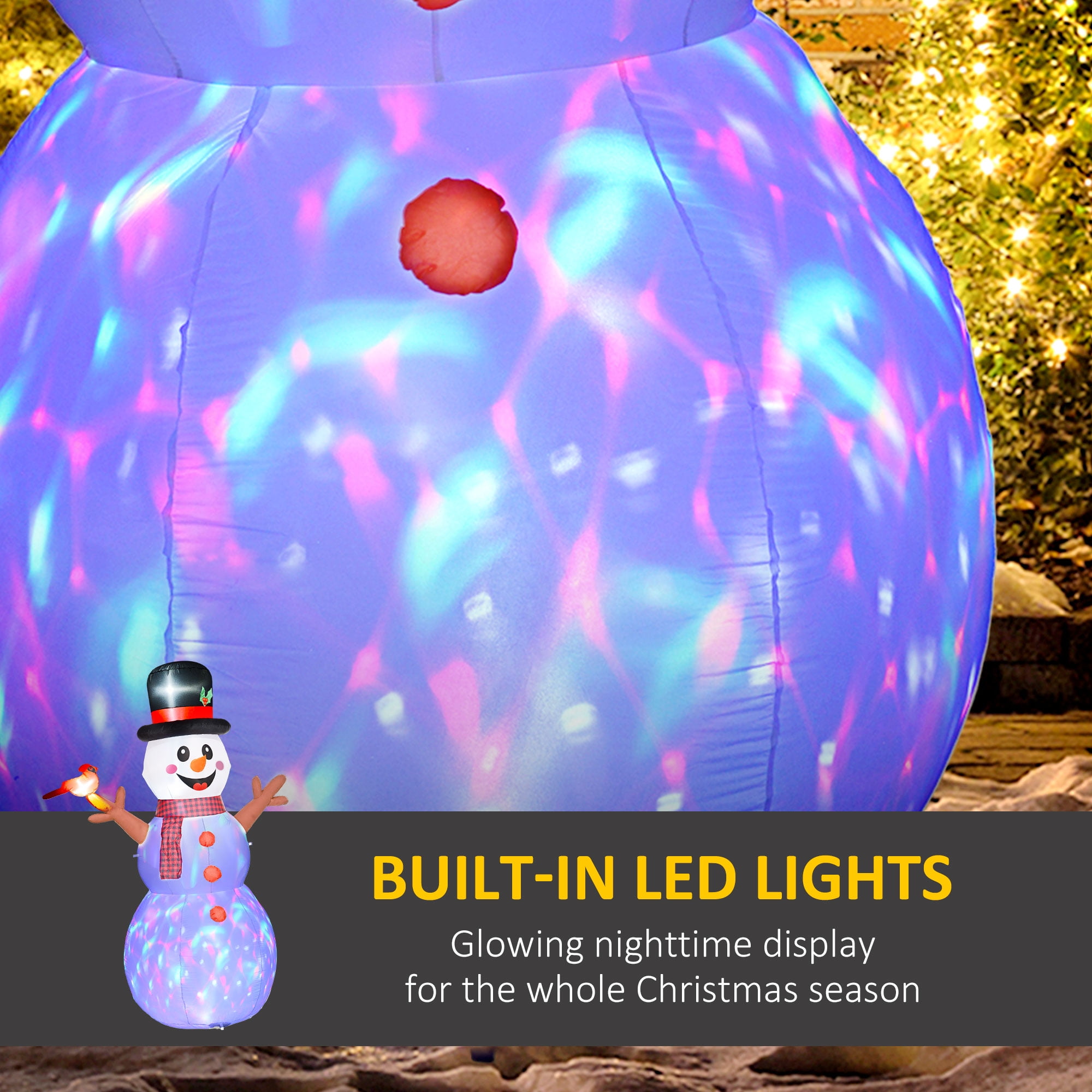 6ft Christmas Inflatable Snowman with Branch Hands LED Rotating Colorful Light Outdoor Yard Decoration