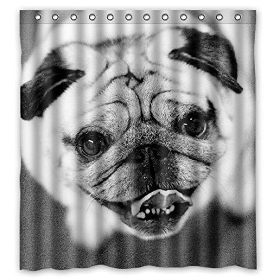 HelloDecor Animal Pug Shower Curtain Polyester Fabric Bathroom Decorative Curtain Size 66x72 Inches