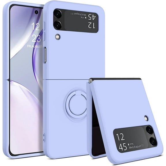 for Samsung Galaxy Z Flip 3 5G Case, Galaxy Z Flip 3 5G Cover 6.7'', Silicone Soft Gel Rubber Bumper Shockproof Anti-Scratch Protective Case with Ring for Galaxy Z Flip3 5G 2021-Lavender Purple