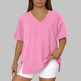 thumbnail image 6 of Htigea Plus Size Short Sleeve Tops for Women Casual Loose Fit T-Shirt Summer V-Neck Pullover Tee Pink L, 6 of 7