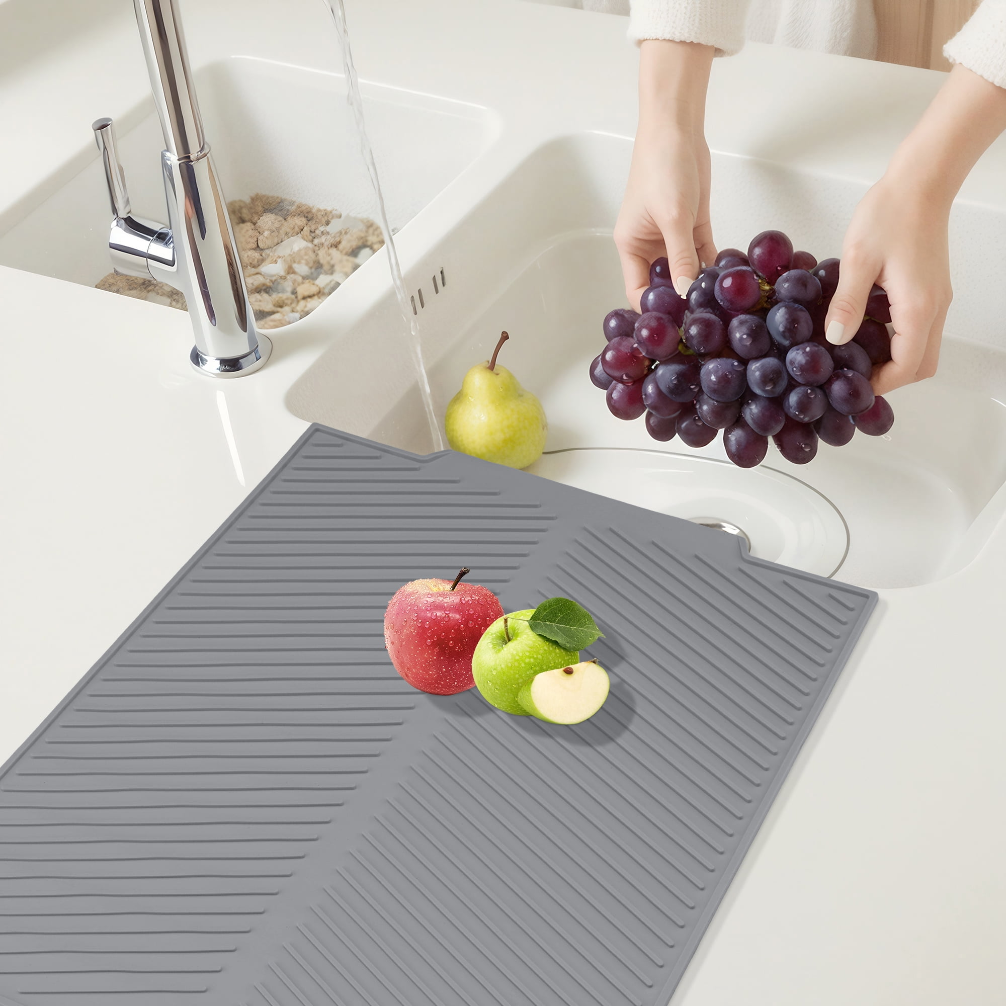 Unique Bargains Silicone Easy Clean Kitchen Dish Drying Mat Gray 20.1*16.1 inch