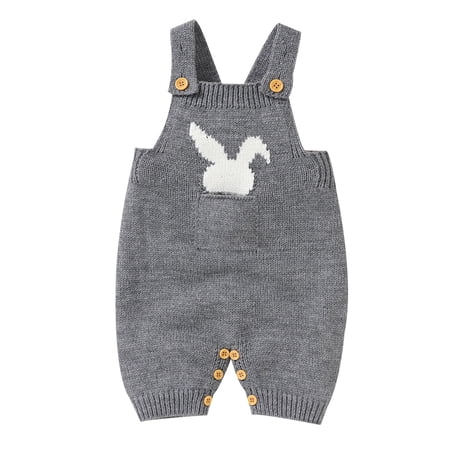 JAJAHO Boys Girls Easter Jumpsuits Toddler Baby Clothes Knitted Sleeveless Cute Bunny Overalls Casual Playwear For Infant 0-18M Trendy Onesie