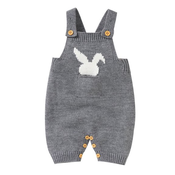 CUZIBR Boy Baby Summer Romper Jumpsuit Crochet Knitting Cute Bunny Sleeveless Solid Color Overall Adjustable Strap Bodysuit Casual Playwear One Piece Outfits Cozy Daily Wear,Grey,9-12 Months