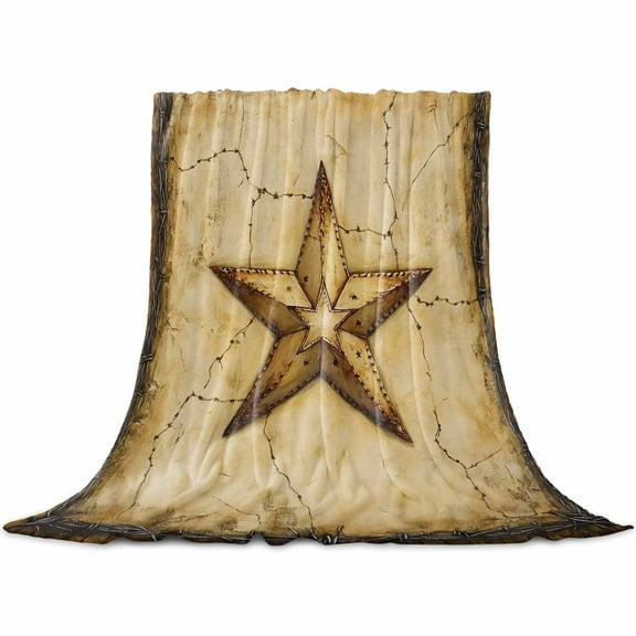 Texas Star Country Flannel Blanket for Bed, Western Stars Retro Soft Cozy Warm Couch Throw Blanket, Lightweight Fluffy Plush Bedding Blankets for Sofa Decor All Season 60"x80"