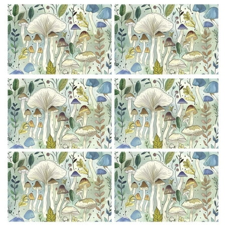 

Ryvnso Placemats Set of 6 Mushrooms Oil Paint Dining Mats Heat-Resistant Non-Slip Washable Table Mat