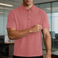 thumbnail image 6 of TKKCS Mens Horizontal Striped Polo Shirt- Breathable Classic Fit Casual Moisture Wicking Short Sleeve Collared Knit Golf Shirts Red Size 3XL, 6 of 7