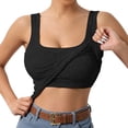 thumbnail image 3 of Lumtrix Built in Bra Tank Tops for Women Ribbed Scoop Neck Slim Fit Sleeveless Going Out Summer Tops Black 2XL, 3 of 8
