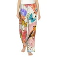thumbnail image 2 of Picia Flowers And Birds Watercolor Womens Soft Woven Cotton Elastic Waistband Sleep Pajama Pant Lounge Sleep Pant With Pockets And Drawstring-Large, 2 of 9