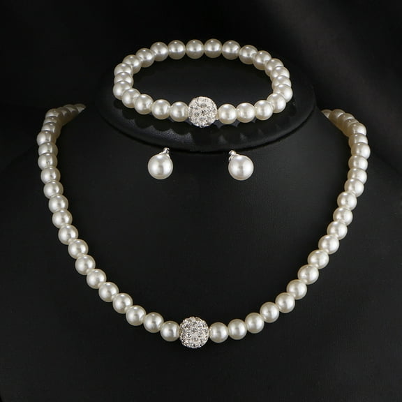 Exquisite for Rhinestone Faux Pearl Earrings Clavicle Chain Bracelet Jewelry Decoration Wedding Necklace Gift for Friend