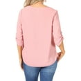 thumbnail image 3 of Women's Casual Round Neck Top Blouse with Roll Tab Sleeve, 3 of 6