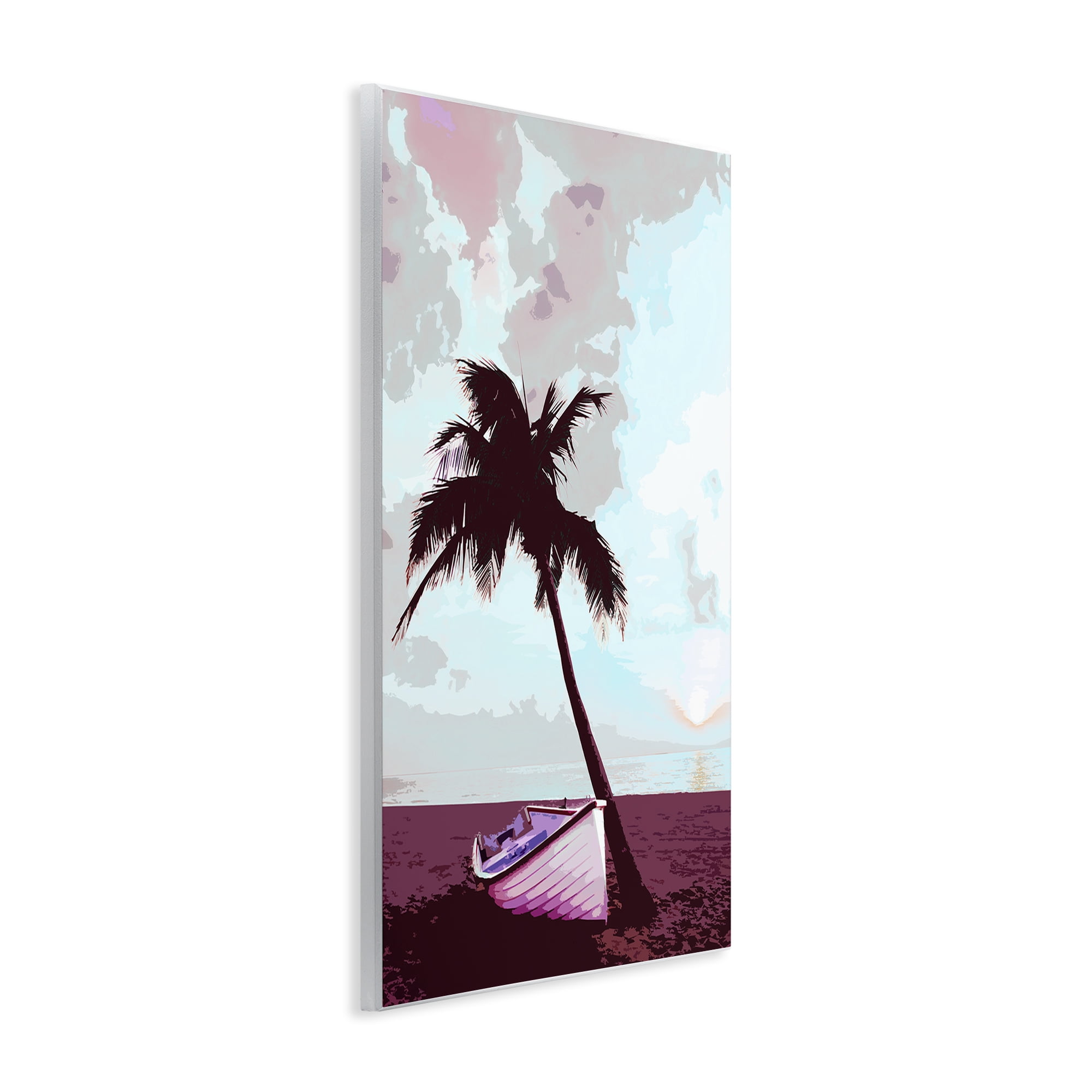 Stupell Industries Boat & Palm Tree Landscape Painting Unframed Art Print Wall Art, 13 x 19