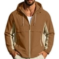 thumbnail image 2 of ECHFIPROM Mens Heavyweight Rain Jackets Coffee with Pockets Travel Hooded Waterproof Casual Windbreaker for Big and Tall Hiking 2XL, 2 of 9