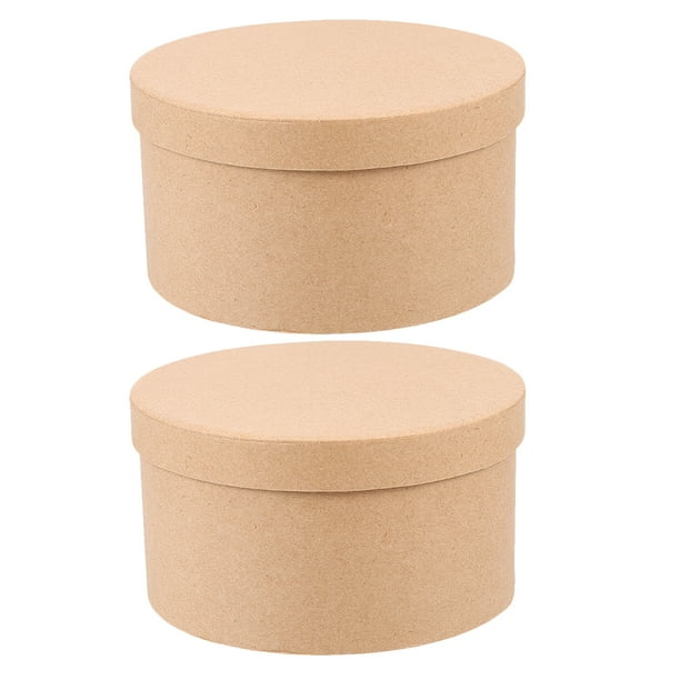 2 cajas redondas de papel maché con tapa, pequeñas cajas redondas de cartón con tapa para cosméticos, joyas, pasteles, dulces, galletas y repostería, 14 cm