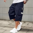 thumbnail image 2 of Nestiefly Men's Casual Drawstring Capri Cargo Pants, 3/4 Length Long Drawstring Stretch Elastic Waist Shorts Below Knee Dark Blue 2XL, 2 of 5