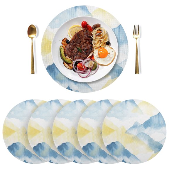 Round Placemats Plate Mats 15 Inch Non-Slip Heat Resistant Washable PVC Set Table Decoration for Kitchen Dining Light Blue and Yellow Mountain