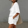 thumbnail image 6 of Linen Sets for Women 2 Piece Short Sleeve Tops and Wide Leg Shorts Summer Casual Fashion Beach Outfits White XL, 6 of 7