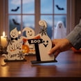 thumbnail image 5 of Decor Figurine Smiling Ghost Pumpkin Wooden Halloween Tabletop Sign 1 Piece for Indoor Mantel Shelf Home Party Display, 5 of 7