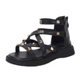 thumbnail image 2 of Toddler Girls Gladiator Sandals with Zipper Lace Up Open Toe Strappy Summer Beach Shoes for Little Big Kids Black 26, 2 of 7