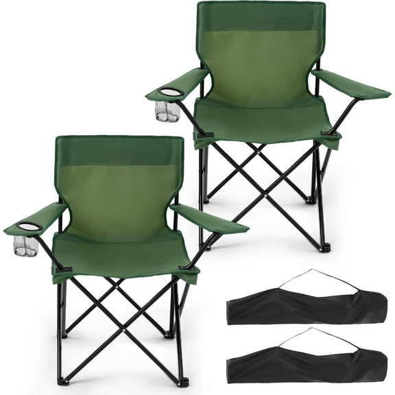 2 Pack Folding Camping Chairs for Adults, Foldable Portable Beach Chairs with Carry Bag & Cup Holder, Compact Design for Camping, Beach, Picnics, and Fishing Supports 300LBS(Green)
