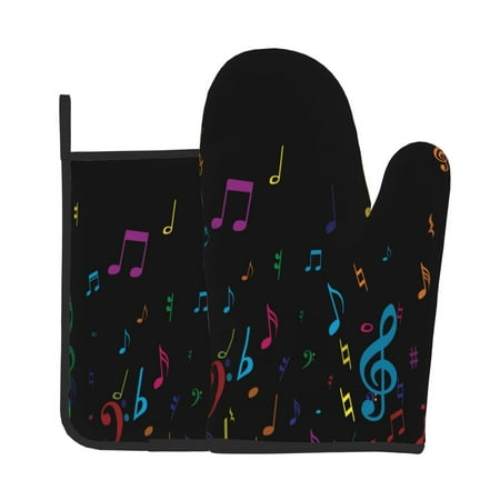 

Jgfou Color Musical Notes Pattern Oven Mitts and Pot Holders Sets Heat Resistant Oven Mittens Soft Lining Extra Thicken Long Kitchen Cotton Oven Glove for Cooking