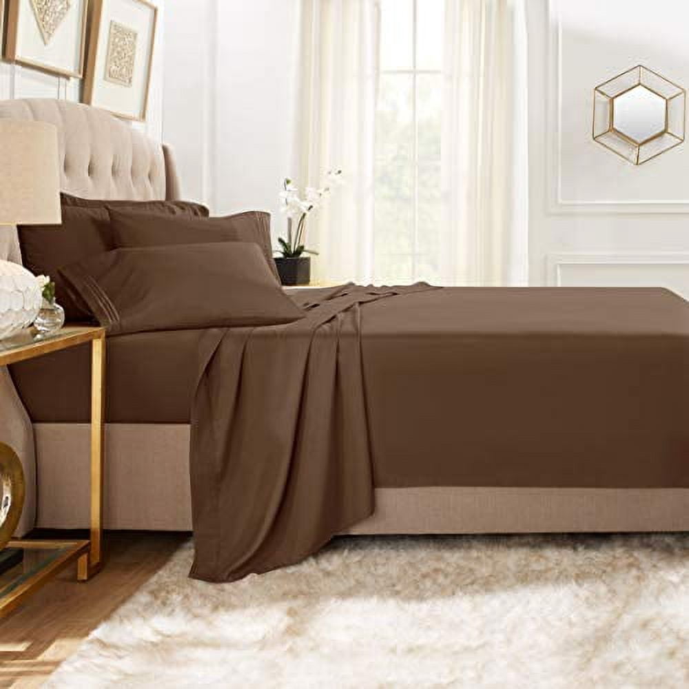Clara Clark 5 Piece 1800 Microfiber Collection Bed Sheet Set, Deep Pockets Fitted Sheet, Twin, Chocolate Brown