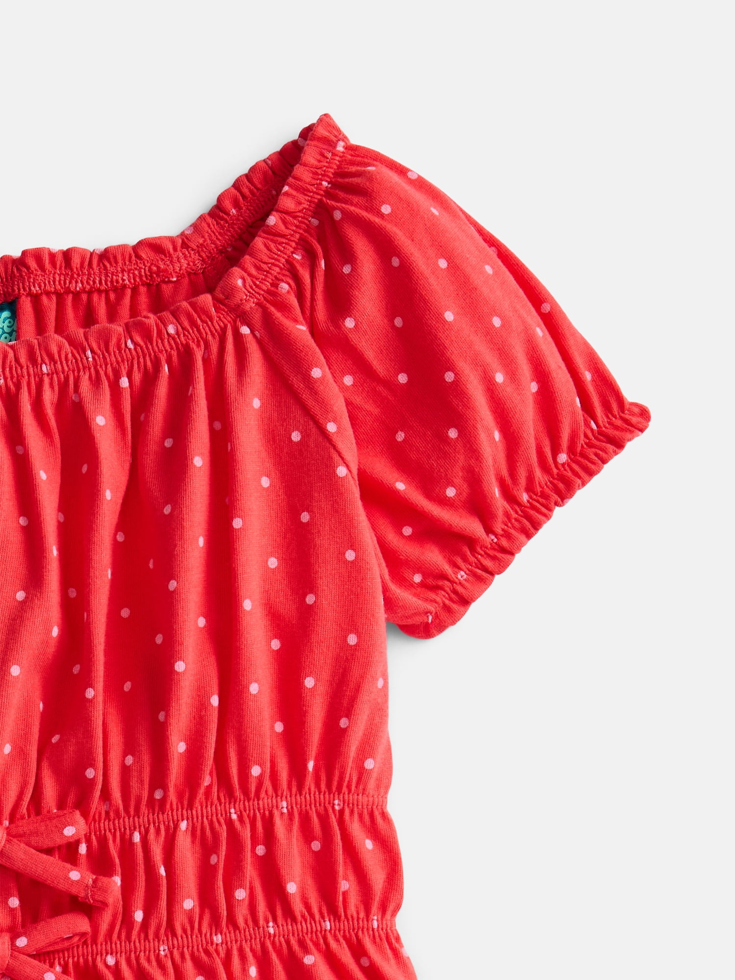 Wonder Nation Girls' Bow Front Peasant Top with Short Puff Sleeves, Sizes 4-18 & Plus