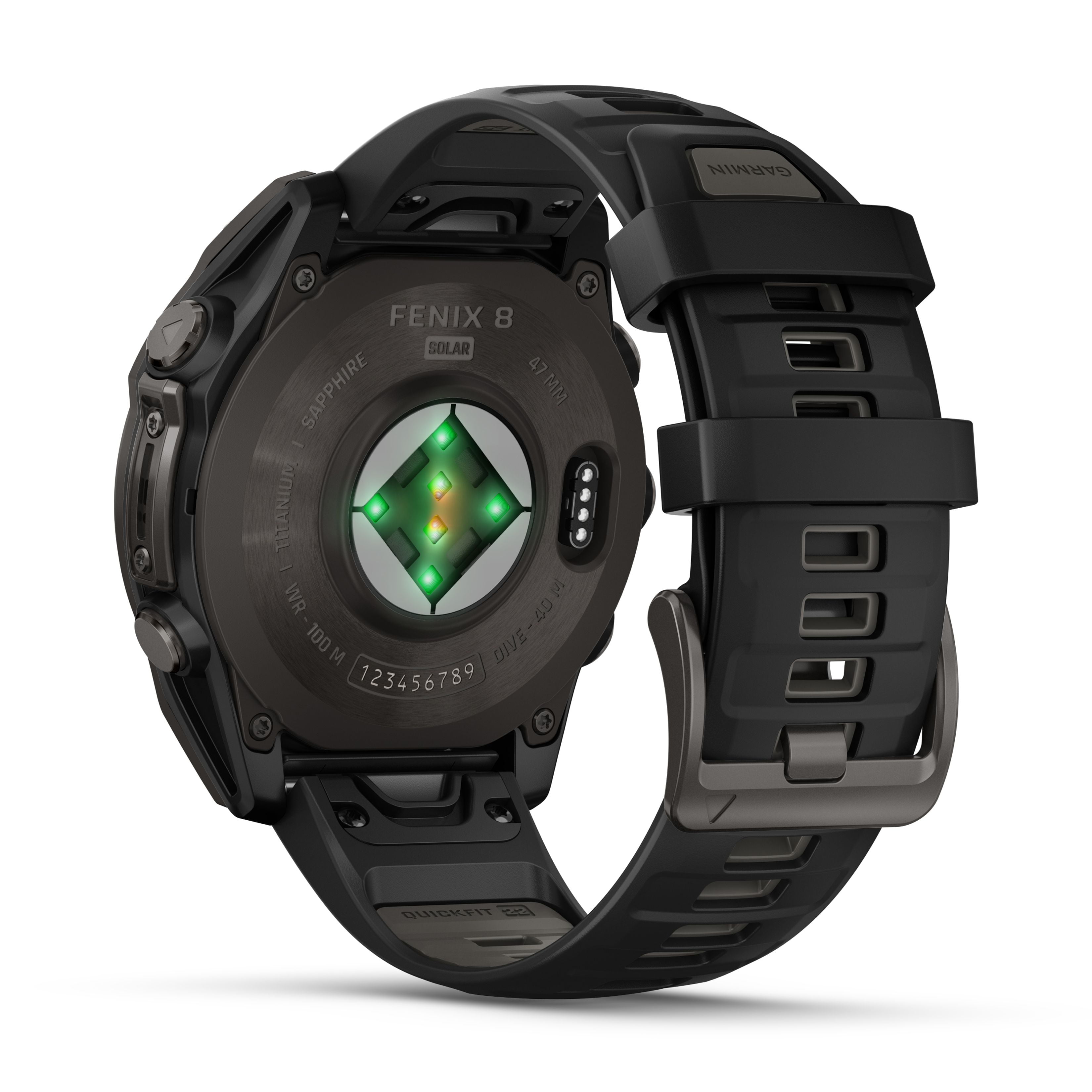 Garmin Fenix 8 47 mm Multisport GPS Smartwatch, Solar, Sapphire, Carbon Gray DLC Titanium with Black/Pebble Gray Silicone, Built-in LED Flashlight with Wearable4U White EarBuds Bundle