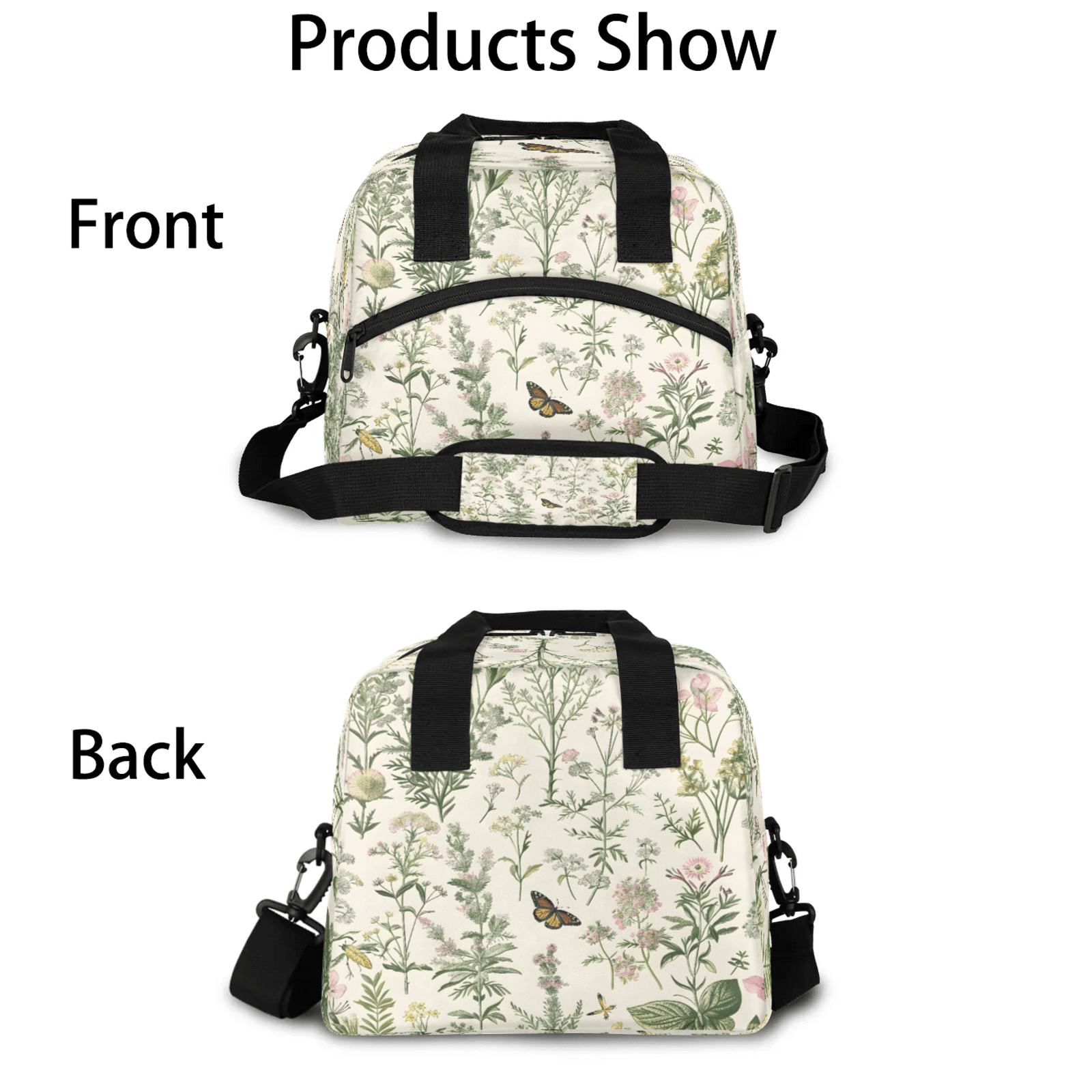 Herdesigns Wildflowers Botanical Floral Plant Insulated Lunch Bag for Women Men Adult, Reusable Insulated Cooler Lunch Box Lunch Tote Bag for Work Picnic Beach