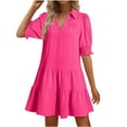 thumbnail image 2 of Njagoc3 Womens Casual Loungewear Soft Cotton-Blend Solid Color Ruched V-Neck Short Sleeve Puff Sleeve Dress, 2 of 6