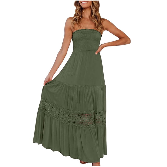 Hauts Sans Manches pour Femmes Été Femmes Été Décontracté Plage Haut Tube Sans Manches Uni Robe en Dentelle Robe d'Été pour Femmes Plage Hauts Tube pour Femmes Été Robe Haut Tube Femmes